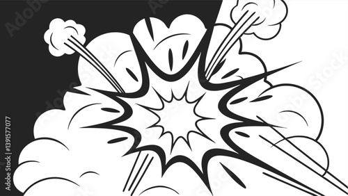 Comic Book Style Explosion, Black and White Blast Graphic