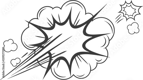Comic Book Explosion Graphic Design, Vector Art, Black and White Illustration