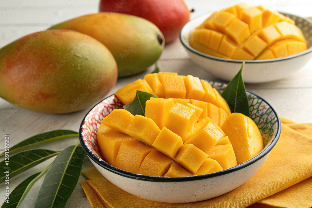 Fresh, ripe, diced mangoes - Tropical