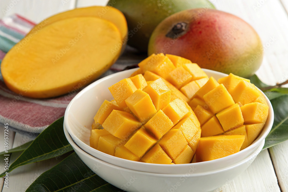 Fresh, ripe, diced mangoes - Tropical