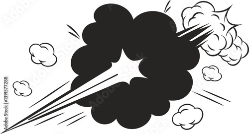 Comic Book Explosion Black Smoke, Speed Lines, Impact Burst