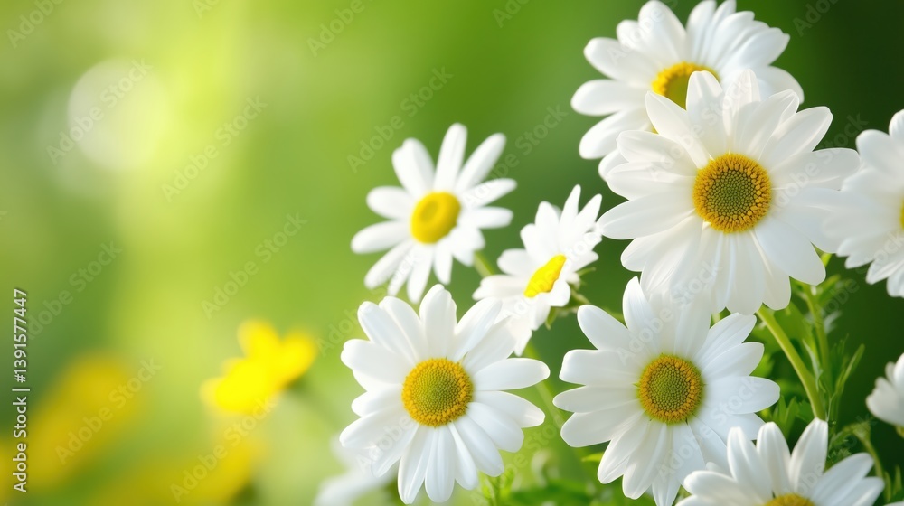 Fototapeta premium Daisies blooming in nature outdoor floral bright green