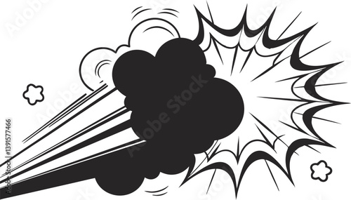 Comic Book Explosion Black Smoke, Burst, Speed Lines, Power