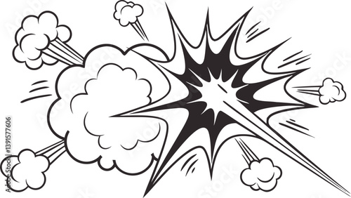 Comic Book Explosion, Black and White, Impact, Pow, Bang, Smoke, Clouds