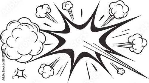 Comic Book Explosion, Black and White, Smoke Puffs, Action, Blast, Impact, Pow, Bang, Graphic Design