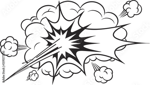 Comic Book Explosion, Black and White, Impact, Power, Blast, Graphic Design, Smoke, Action, Dynamic,