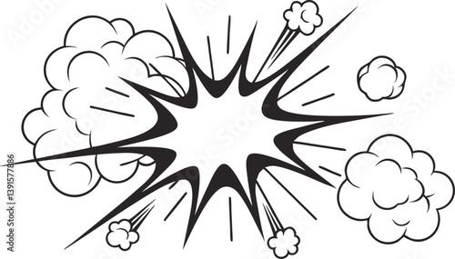Comic Book Explosion Graphic Design, Black and White Style