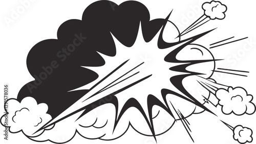 Comic Book Explosion, Black and White, Graphic Design, Pop Art Style, Visual Effect, Dynamic, Energe