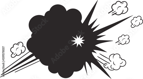 Comic Book Style Explosion, Black Smoke, Impact, Blast, Power, Energy, Effect, Graphic, Design, Illu