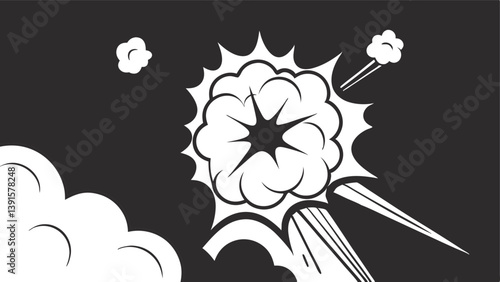 Comic Book Style Explosion, Black and White Blast, Graphic Design