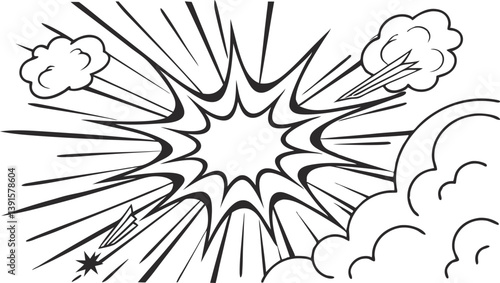 Comic Book Style Explosion, Burst, Action, Power, Impact, Dynamic, Graphic, Design, Illustration, Ar