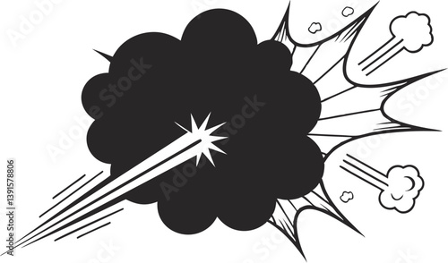 Comic Book Explosion Impact, Black Smoke, Energy Blast, Power, Speed Lines