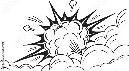 Comic Book Explosion Style, Black and White, Graphic Design, Smoke, Burst, Action, Power, Impact, Dy
