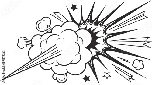 Comic Book Explosion Graphic Design Black and White Burst