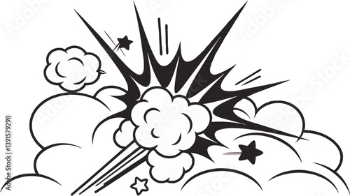 Comic Book Style Explosion, Black and White, Graphic Design Element