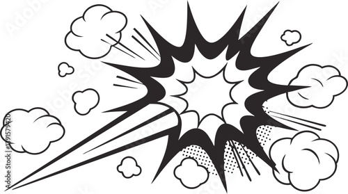 Comic Book Explosion, Black and White, Dynamic, Action, Pow, Bang, Blast, Graphic, Illustrative, Ret