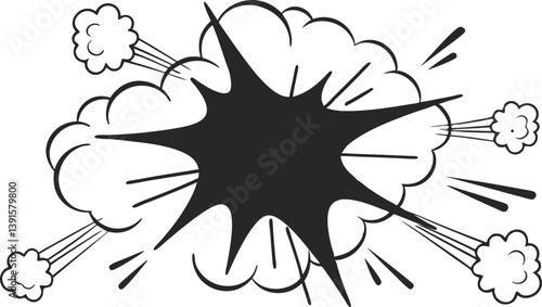 Comic Book Explosion, Black and White, Graphic Design, Pop Art, Dynamic, Powerful, Impactful, Visual