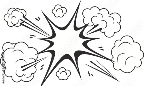 Comic Book Explosion, Black and White, Pop Art Style, Graphic Design, Visual Effect, Blast, Pow, Ban