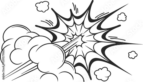 Comic Book Explosion, Black and White, Dynamic Action, Graphic Design, Vector Art, Powerful Impact, 