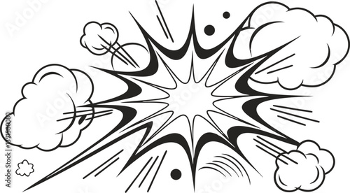 Comic Book Explosion, Black and White, Dynamic Burst, Smoke, Power
