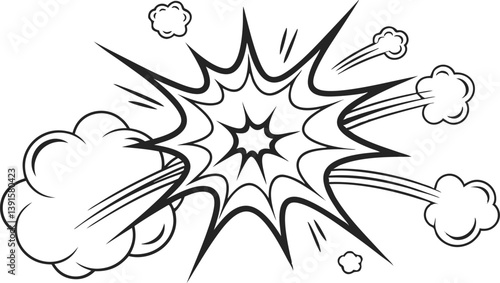 Comic Book Style Explosion, Black and White, Graphic Design Element