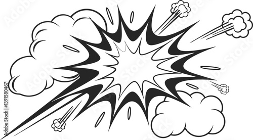 Comic Book Explosion Graphic Design Black and White Burst