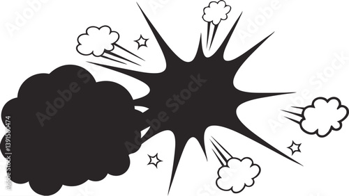 Comic Book Explosion, Black Ink, Smoke, Starburst, Pow, Bang, Impact, Effect, Graphic, Design