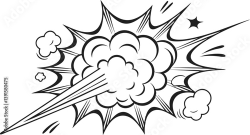 Comic Book Explosion, Black and White, Pop Art, Graphic Design, Dynamic Burst, Power, Energy, Impact