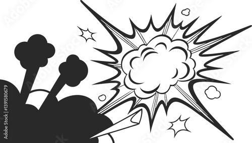 Comic Book Style Explosion, Blast, Impact, Smoke, Fire, Boom, Pow, Bang, Kaboom, Effect
