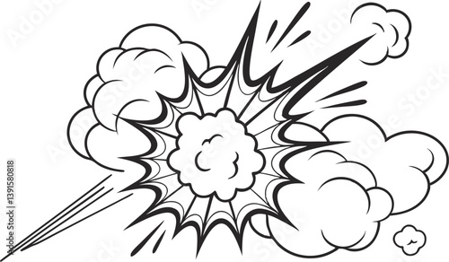 Comic Book Explosion, Black and White, Graphic Design, Pop Art, Action, Power, Impact, Energy, Dynam