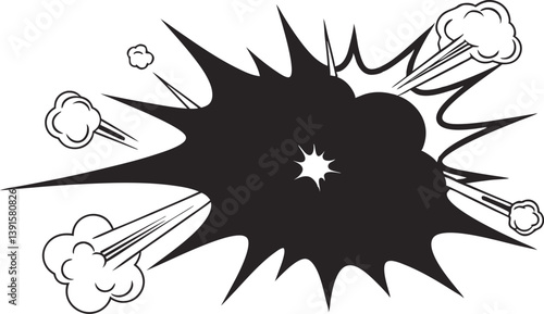 Comic Book Explosion, Black Ink, Impact, Pow, Bang, Effect, Graphic, Design, Vector, Art