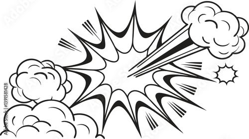 Comic Book Explosion, Black and White, Dynamic, Powerful, Burst, Impact, Graphic, Design, Action, Sm