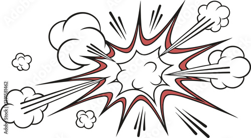 Comic Book Explosion, Dynamic Action, Retro Style Burst, Powerful Impact, Smoke Clouds, Visual Effec