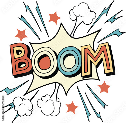 Retro Comic Book Boom Explosion Sound Effect Graphic Design