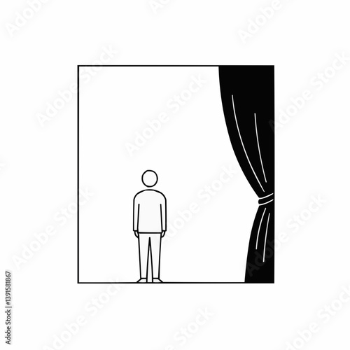 Person Standing Emotionally Awaiting Behind the Curtain  