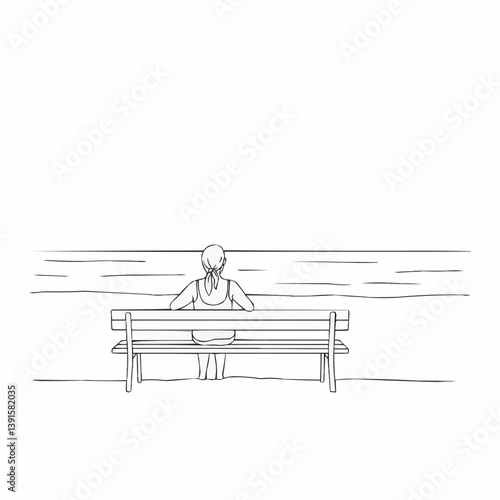 Person sitting contemplatively on a bench by the sea  