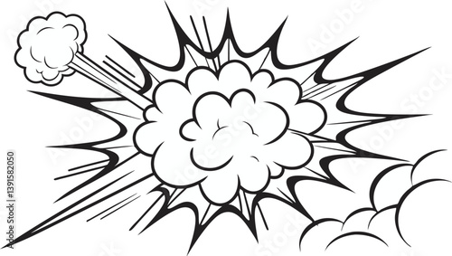 Comic Book Explosion, Black and White, Smoke, Burst, Action, Power, Dynamic, Graphic, Design, Illust
