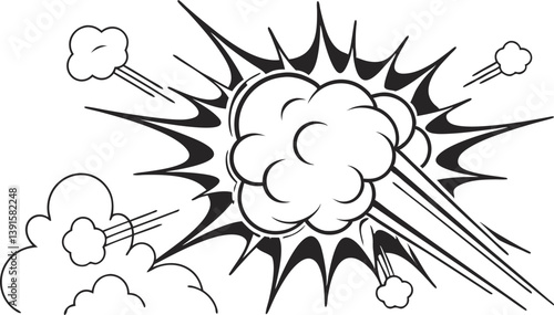 Comic Book Explosion Black and White Dynamic Impact Burst