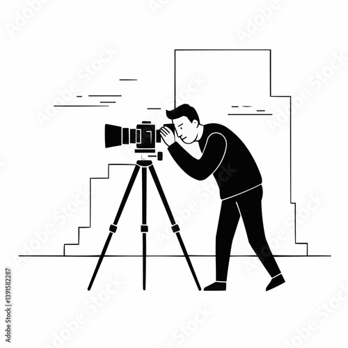 Photographer Capturing Moments Working with a Camera Outdoors  