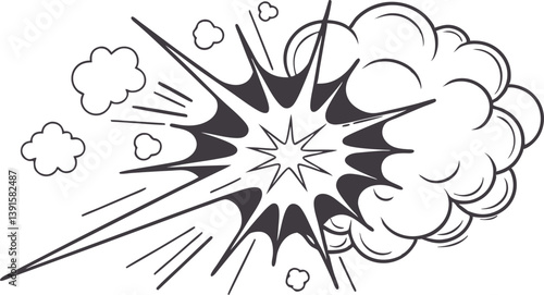 Comic Book Explosion, Dynamic Burst, Action Graphic, Smoke Cloud, Pow, Bang, Effect, Illustration, R