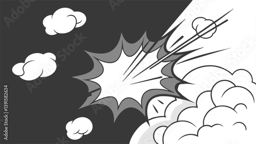 Comic Book Explosion Grayscale Blast, Dynamic Smoke, Cloud Burst