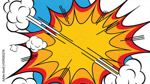 Comic Book Explosion, Dynamic Pop Art, Graphic Blast, Vivid Colors, Action Scene
