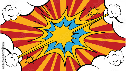 Retro Comic Book Explosion Colorful Burst, Action, Power, Bang, Pow, Zoom, Dynamic, Graphic, Design,