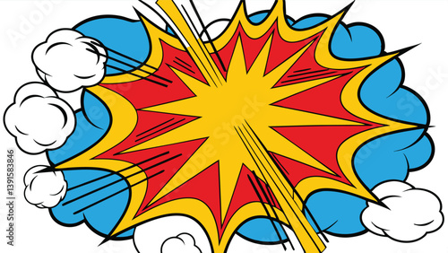Comic Book Explosion Dynamic Action, Pop Art, Retro Style, Blast, Bang, Pow, Kaboom, Impact, Graphic