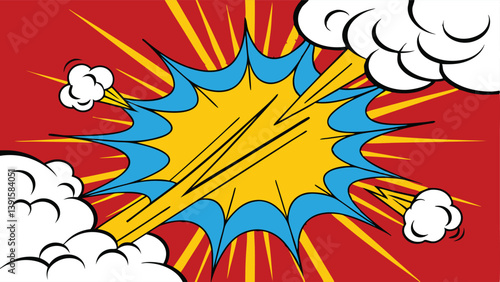 Comic Book Explosion, Pop Art Style, Dynamic, Vibrant, Retro, Blast, Pow, Bang, Action, Graphic