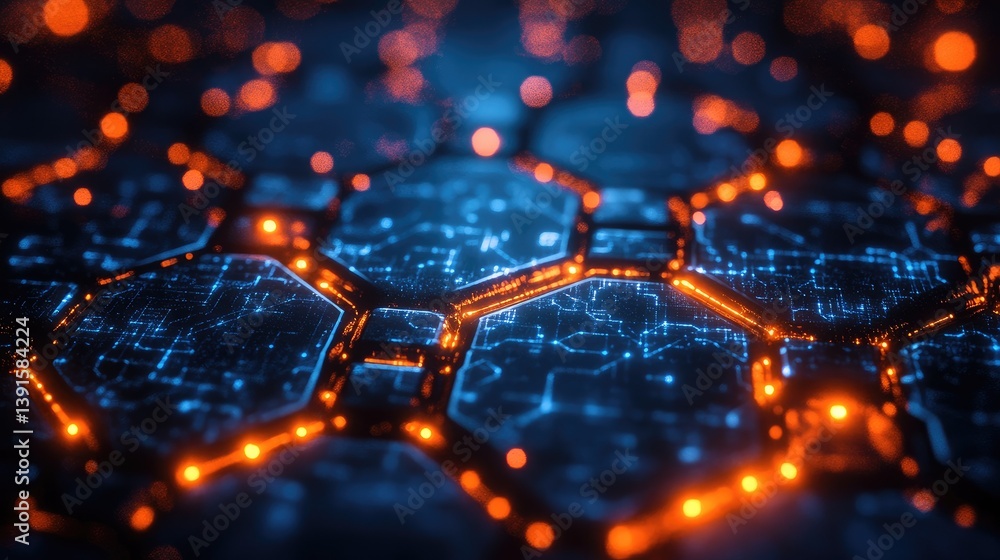 Glowing geometric shapes in blue and silver tones symbolizing futuristic digital security and protection Glowing geometric shapes in blue and silver tones symbolizing futuristic digital security and protection