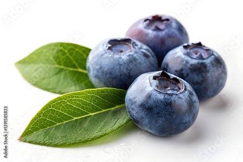 blueberries with leaves isolated on white
