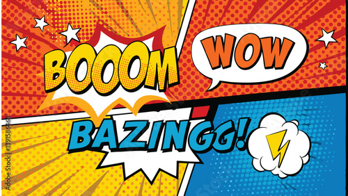 Dynamic Comic Book Explosion Pop Art Style Blast Power