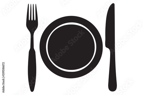 Fork, knife, plate and spoon icon silhouette vector illustration
