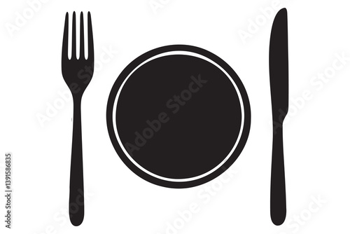 Fork, knife, plate and spoon icon silhouette vector illustration
